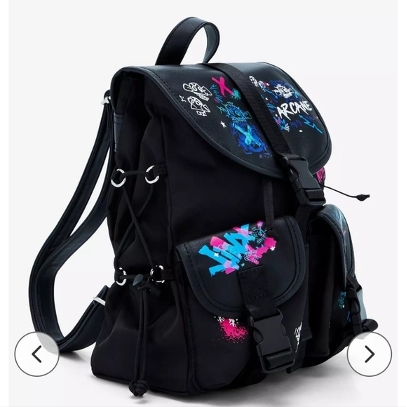 Arcane Graffiti Glow In The Dark Slouch Mini Backpack Jinx Gitd Black bag purse - Picture 3 of 4